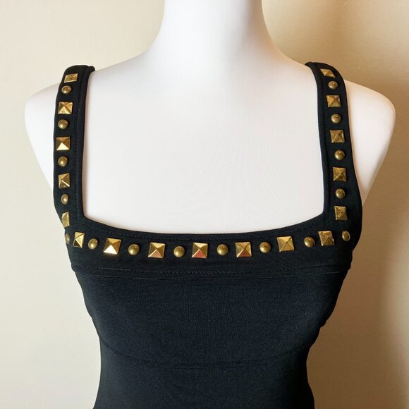 Vintage Cache Black Midi Sheath Dress with Gold/Bronze Studs | Size 4 | EUC - Picture 3 of 12